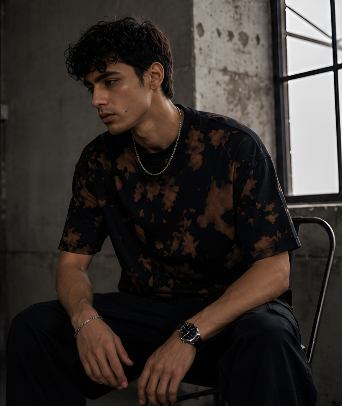 Brown Black Wash Tie Dye Oversized T-Shirt