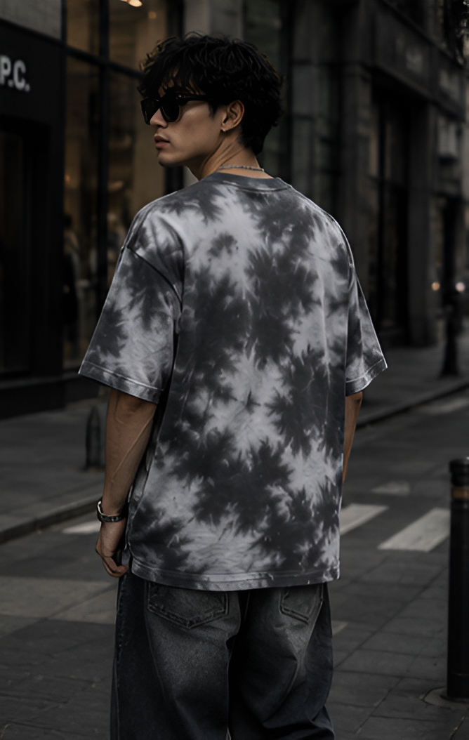 White Black Wash Tie Dye Oversized T-Shirt