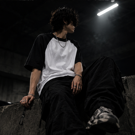 Black White Oversized Raglan