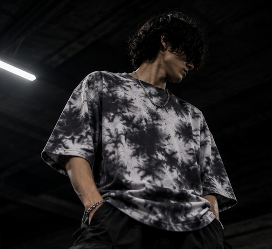 White Black Wash Tie Dye Oversized T-Shirt