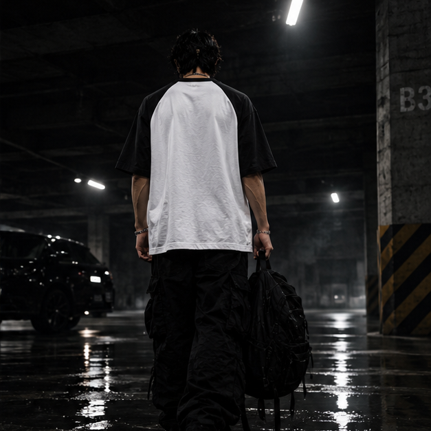 Black White Oversized Raglan