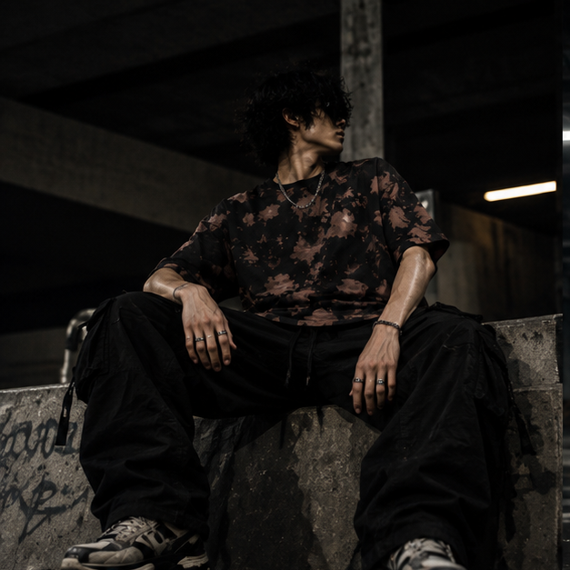Brown Black Wash Tie Dye Oversized T-Shirt
