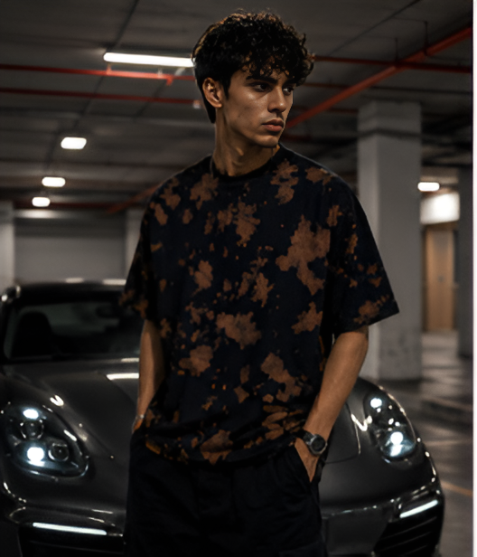 Brown Black Wash Tie Dye Oversized T-Shirt