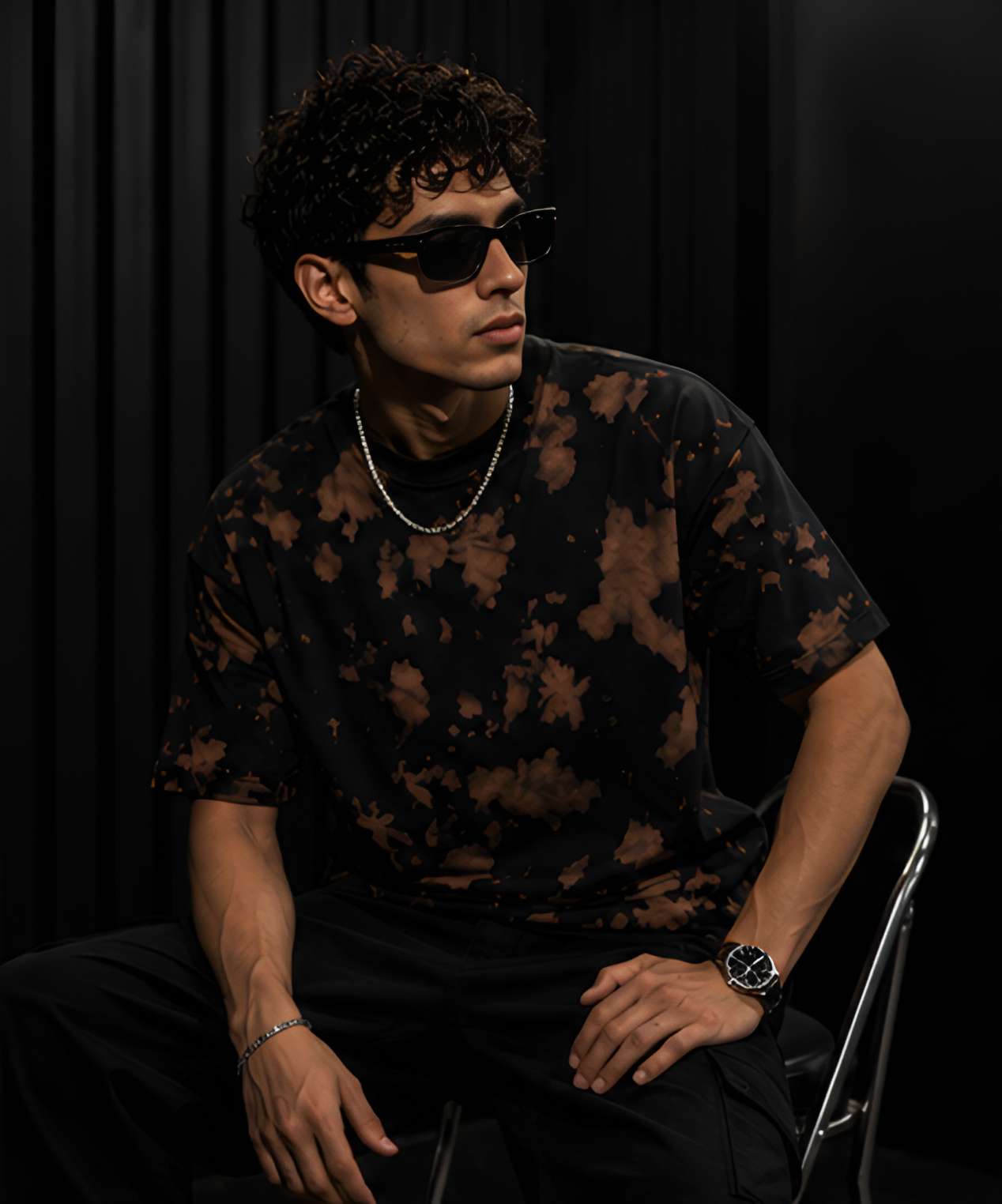Brown Black Wash Tie Dye Oversized T-Shirt