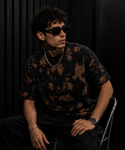 Brown Black Wash Tie Dye Oversized T-Shirt