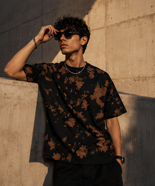 Brown Black Wash Tie Dye Oversized T-Shirt