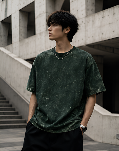 Bottle Green Acid Wash Oversized Tee