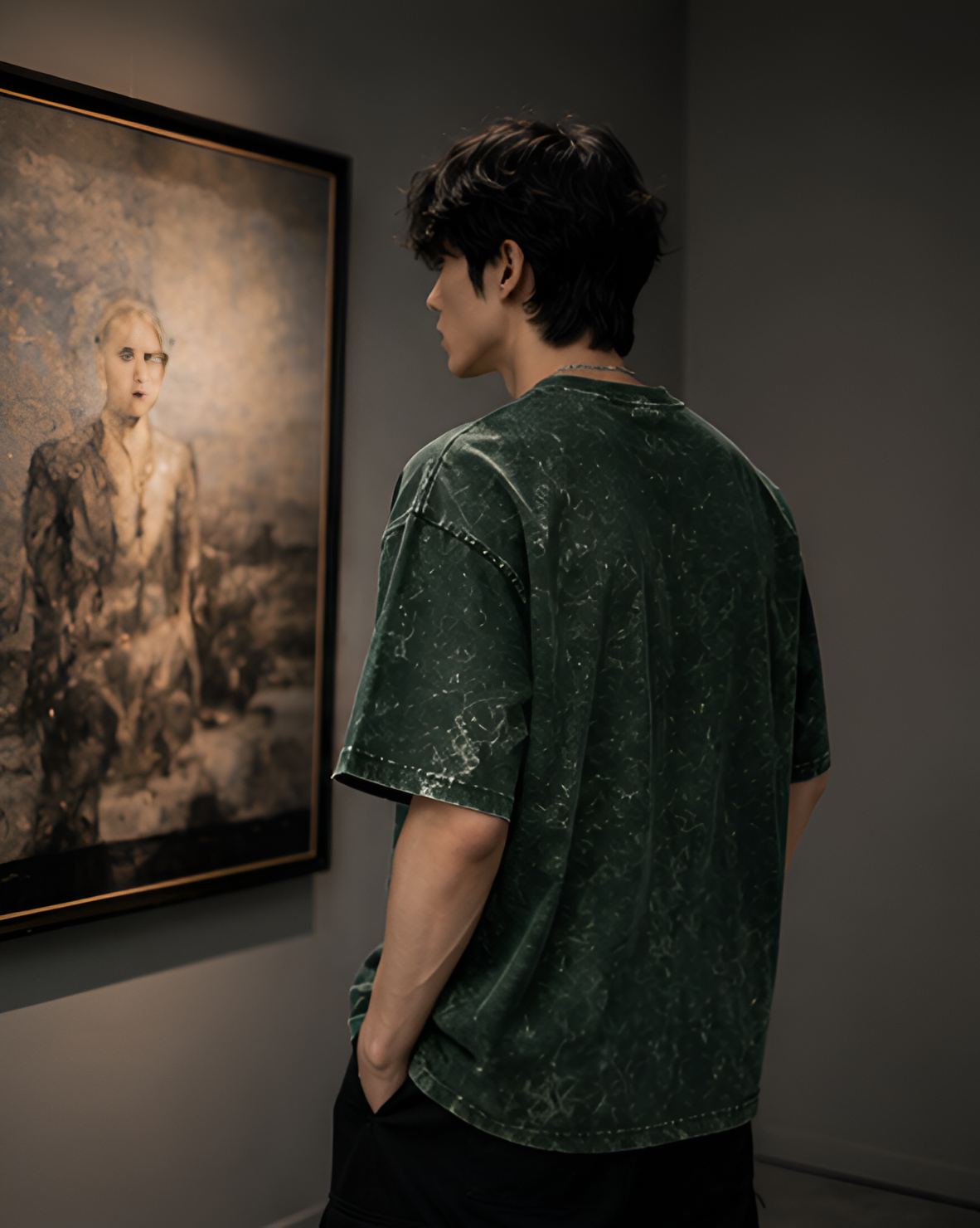 Bottle Green Acid Wash Oversized Tee