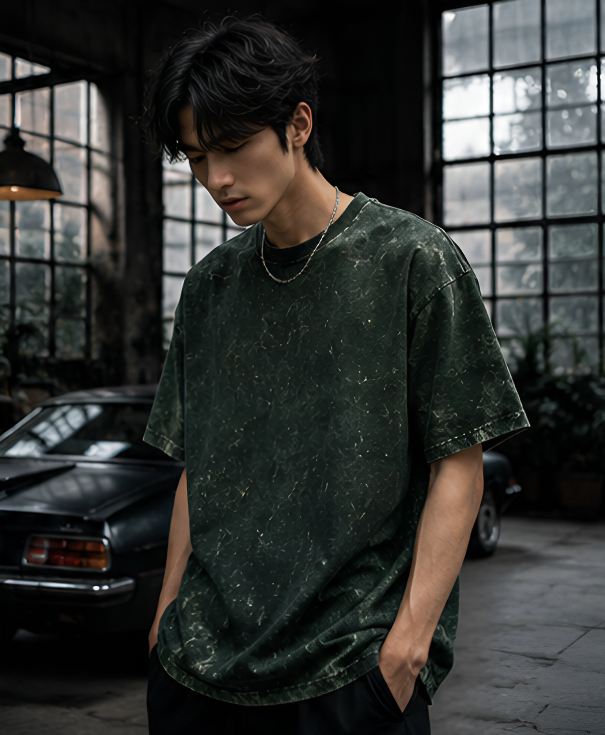 Bottle Green Acid Wash Oversized Tee