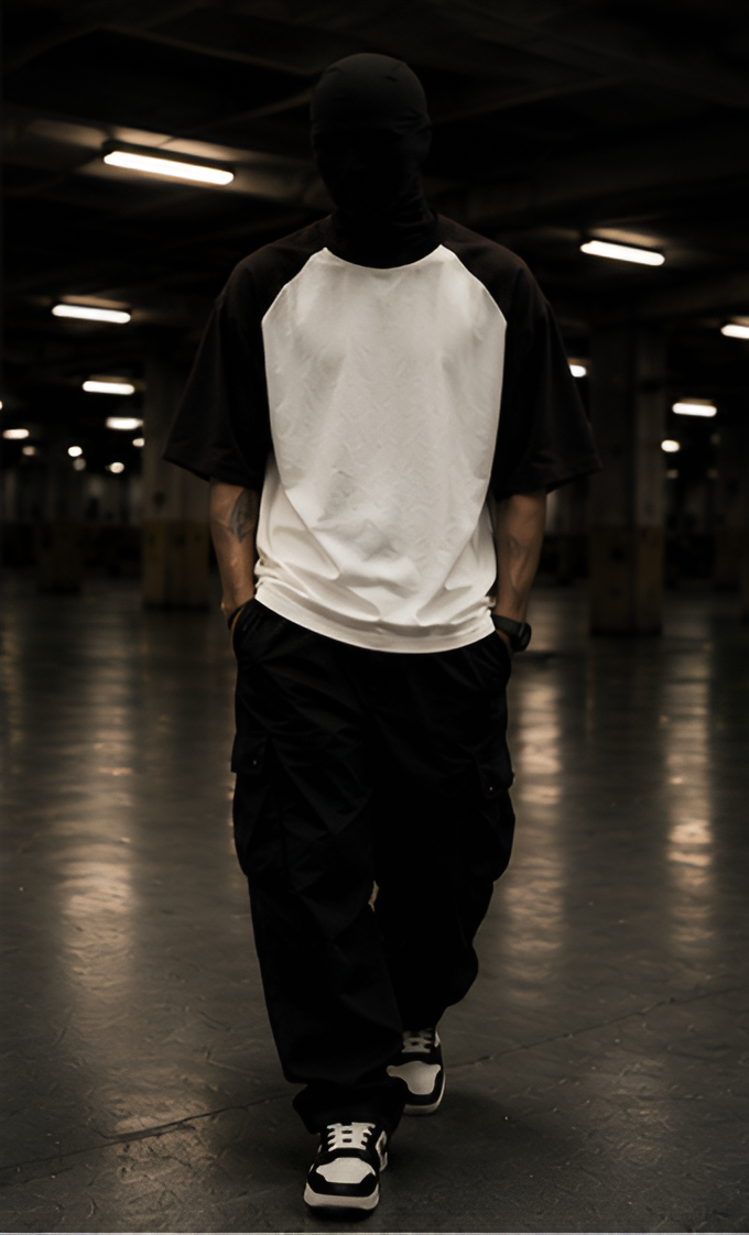 Black White Oversized Raglan