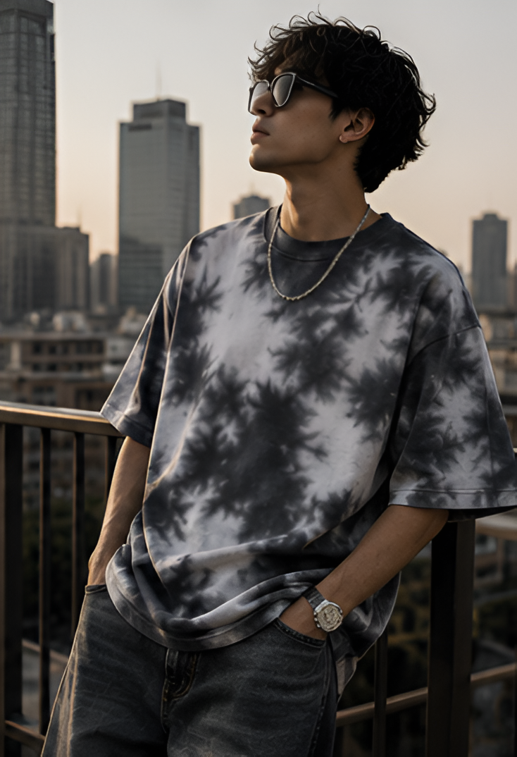 White Black Wash Tie Dye Oversized T-Shirt
