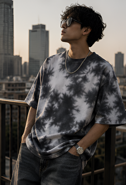 White Black Wash Tie Dye Oversized T-Shirt