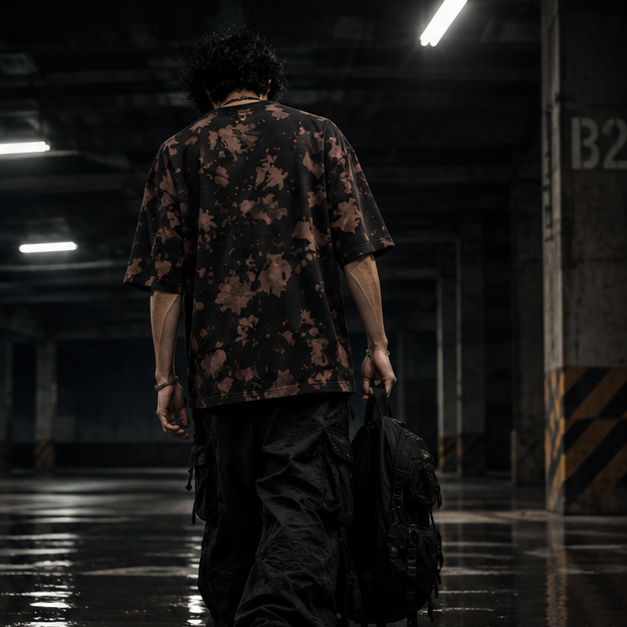Brown Black Wash Tie Dye Oversized T-Shirt