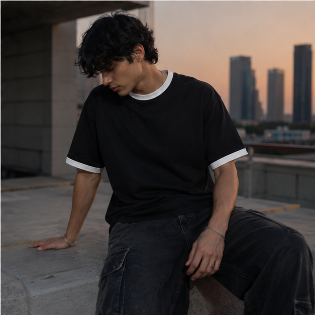White Hoop Black Ringer T-Shirt