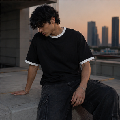 White Hoop Black Ringer T-Shirt