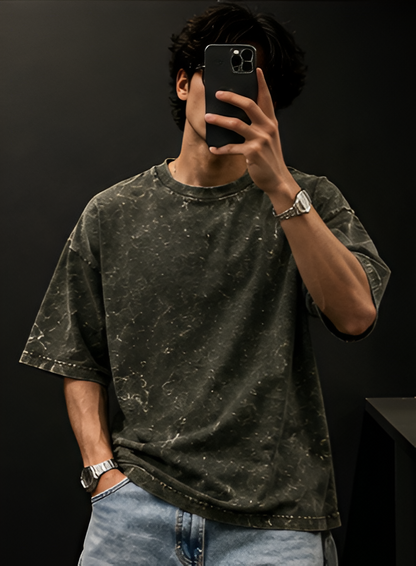 Olive Green Acid Wash Oversized Tee