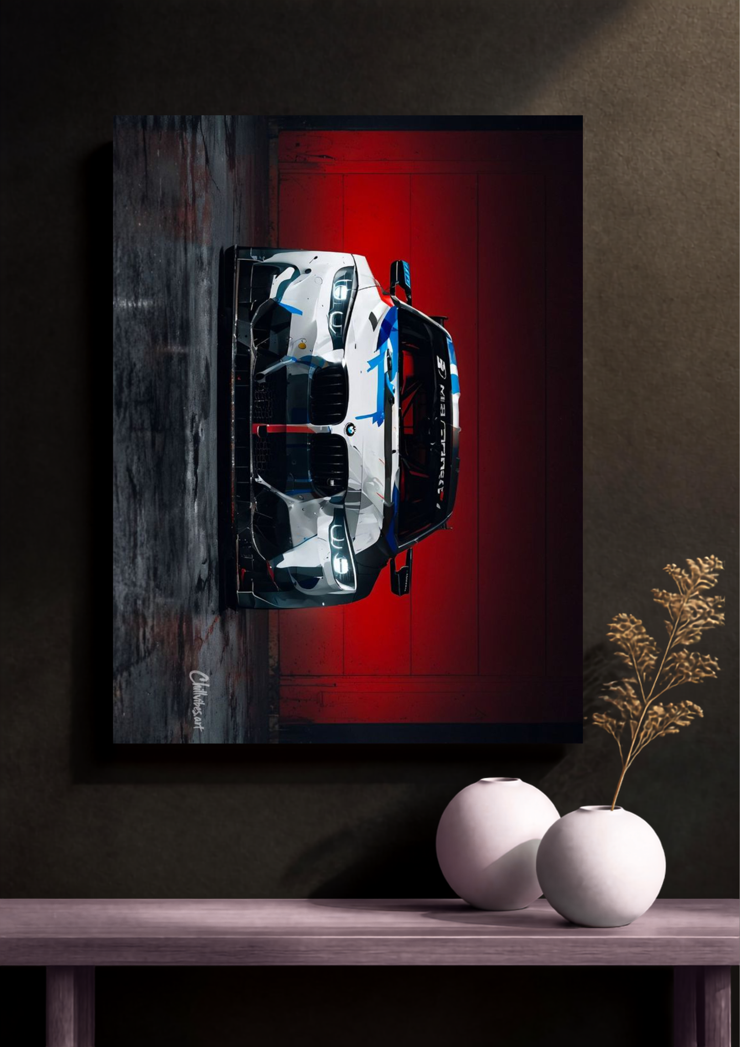 BMW M4 Garage Landscape Blue Poster