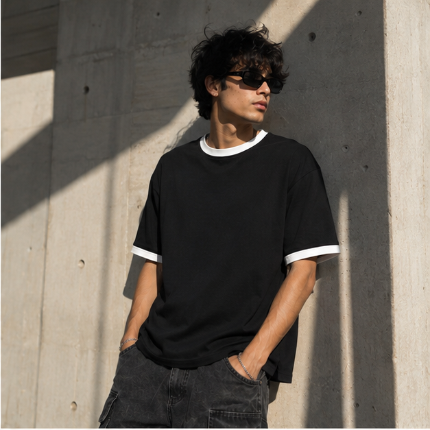White Hoop Black Ringer T-Shirt
