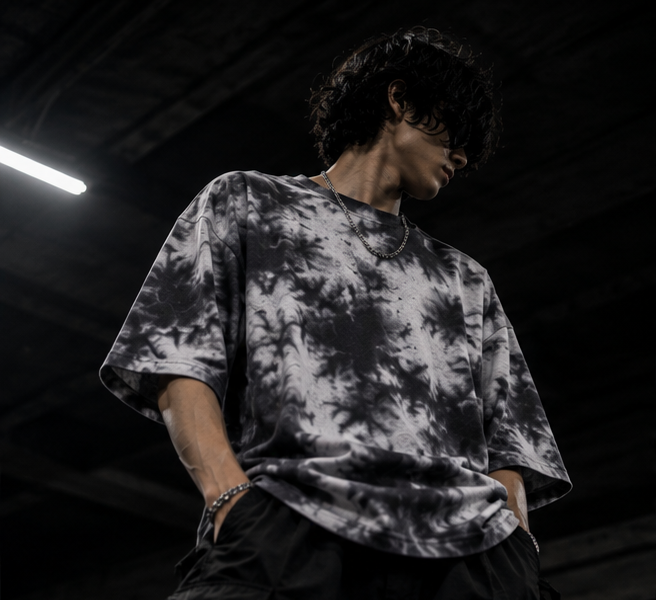 White Black Wash Tie Dye Oversized T-Shirt