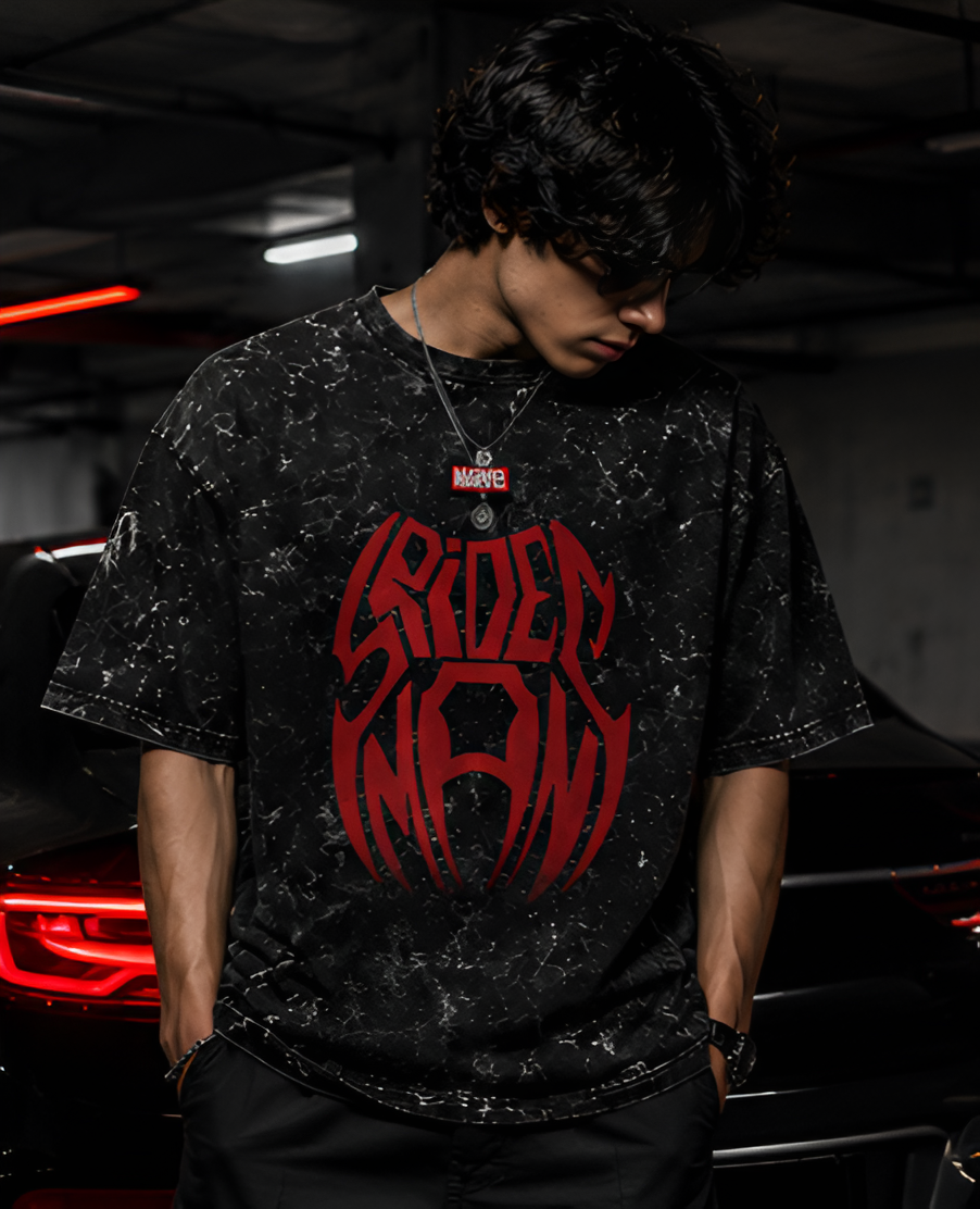 Marvel's Spiderman Acid Wash Oversized T-Shirt