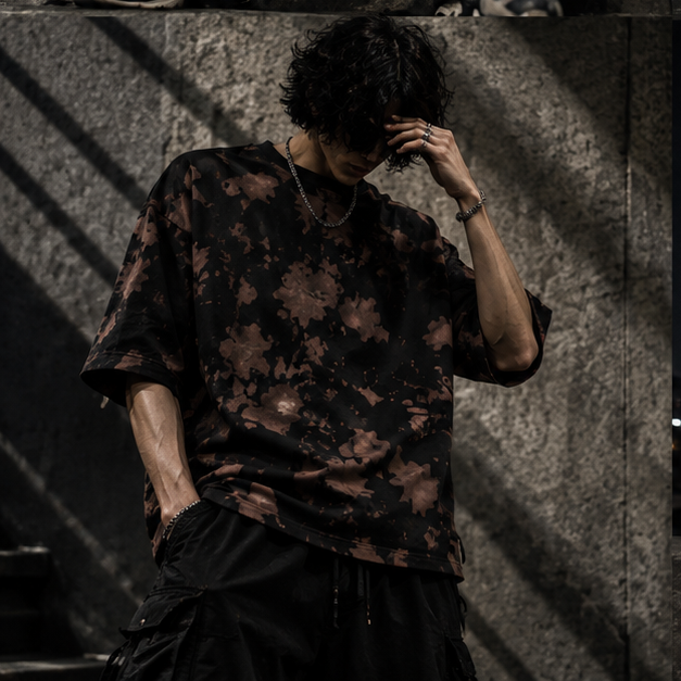 Brown Black Wash Tie Dye Oversized T-Shirt