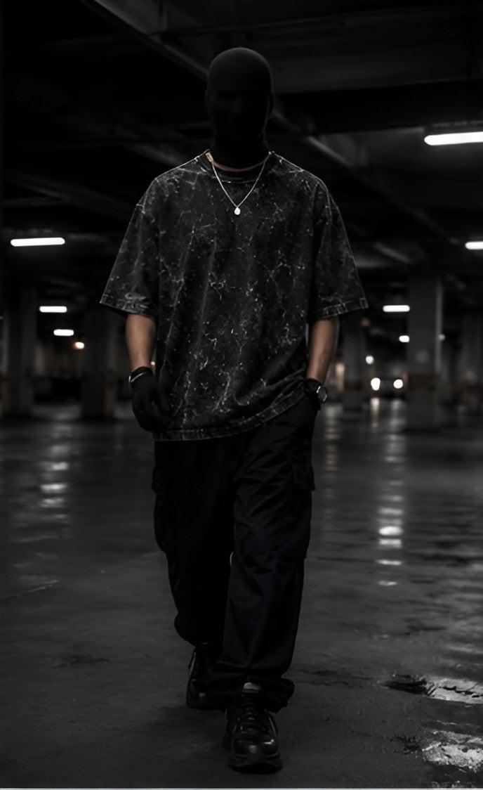 Black Acid Wash Oversized Tee