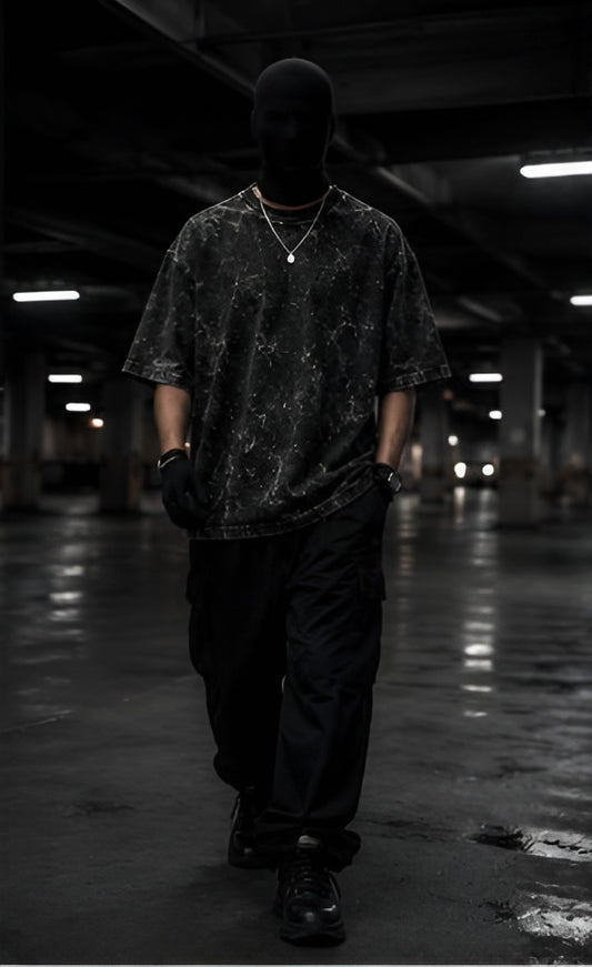 Black Acid Wash Oversized Tee