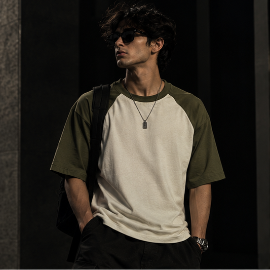 Olive Green Off White Oversized Raglan