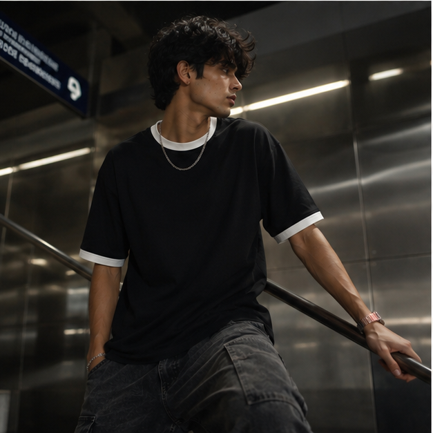 White Hoop Black Ringer T-Shirt