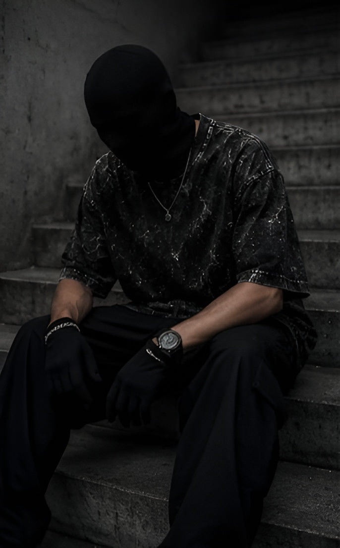 Black Acid Wash Oversized Tee