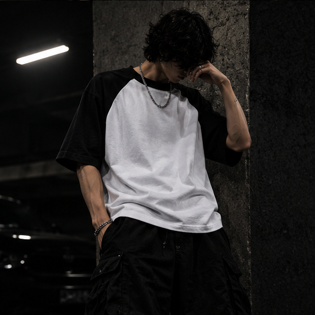 Black White Oversized Raglan