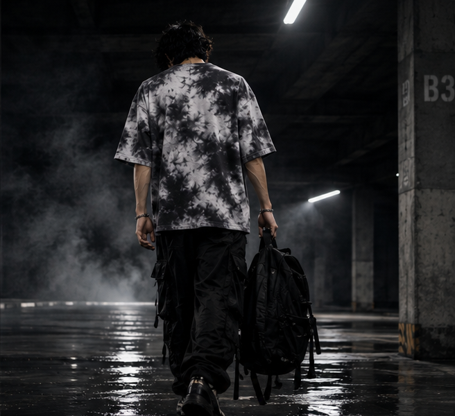White Black Wash Tie Dye Oversized T-Shirt