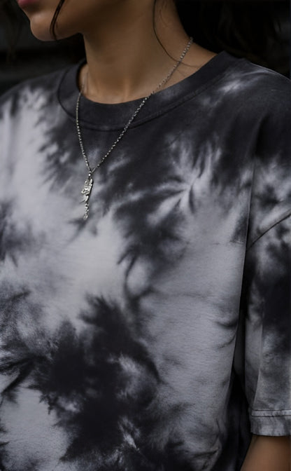 White Black Wash Tie Dye Oversized T-Shirt