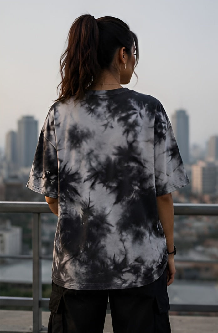 White Black Wash Tie Dye Oversized T-Shirt