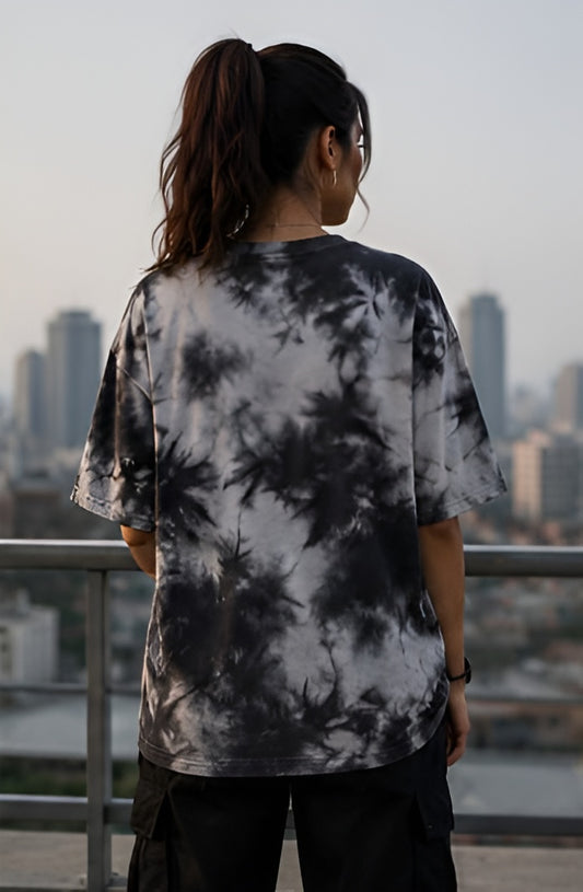 White Black Wash Tie Dye Oversized T-Shirt