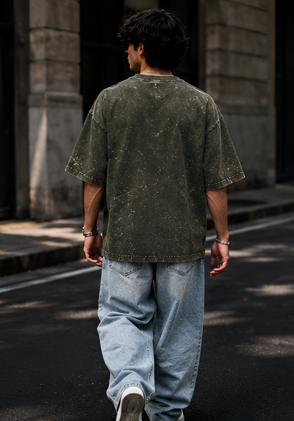 Olive Green Acid Wash Oversized Tee