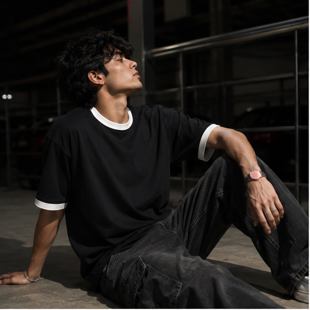 White Hoop Black Ringer T-Shirt