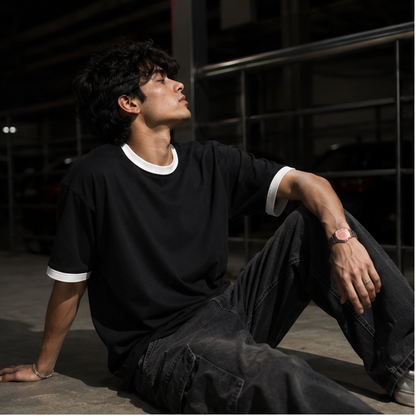 White Hoop Black Ringer T-Shirt