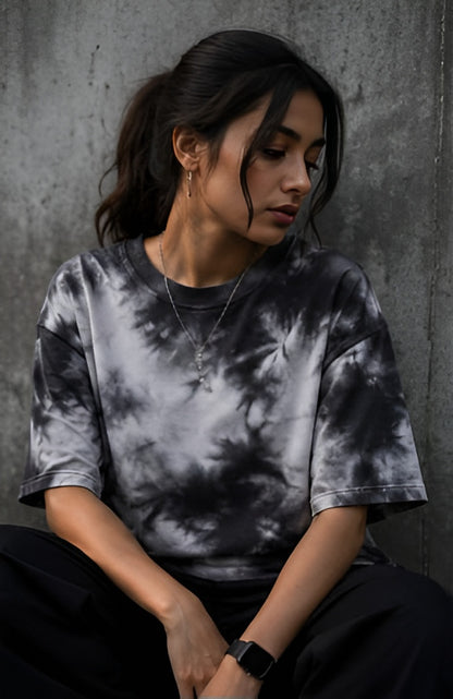 White Black Wash Tie Dye Oversized T-Shirt