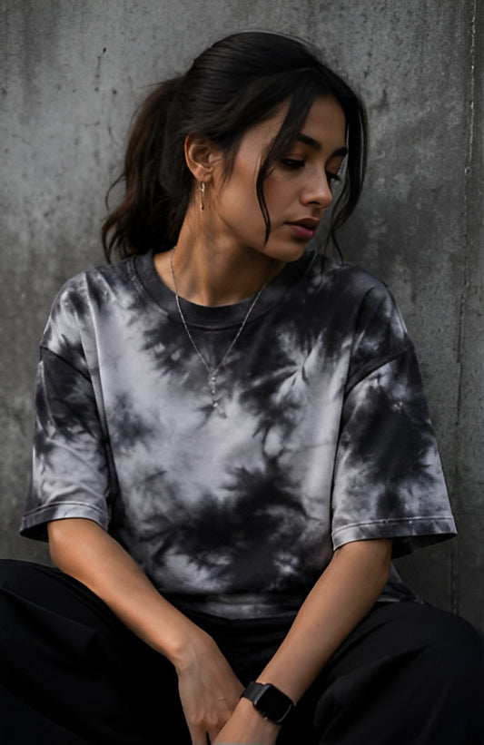White Black Wash Tie Dye Oversized T-Shirt