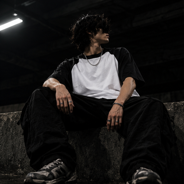 Black White Oversized Raglan