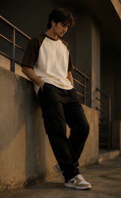 Coffee Brown Off White Oversized Raglan