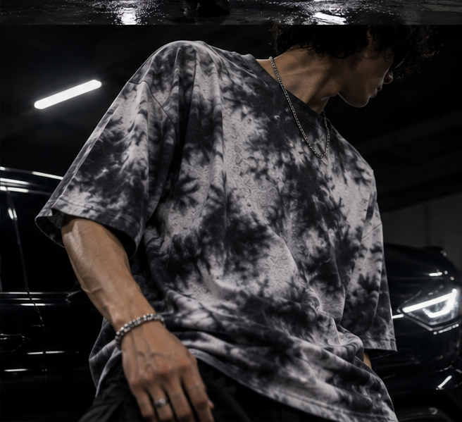 White Black Wash Tie Dye Oversized T-Shirt