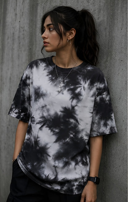 White Black Wash Tie Dye Oversized T-Shirt