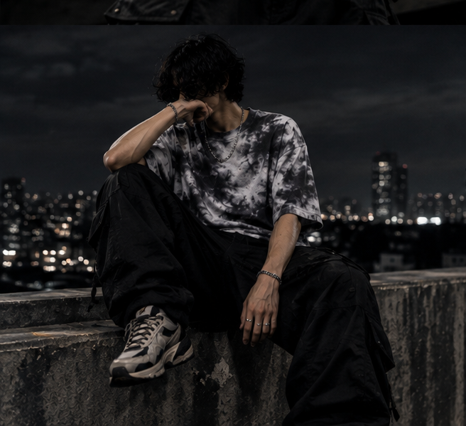 White Black Wash Tie Dye Oversized T-Shirt