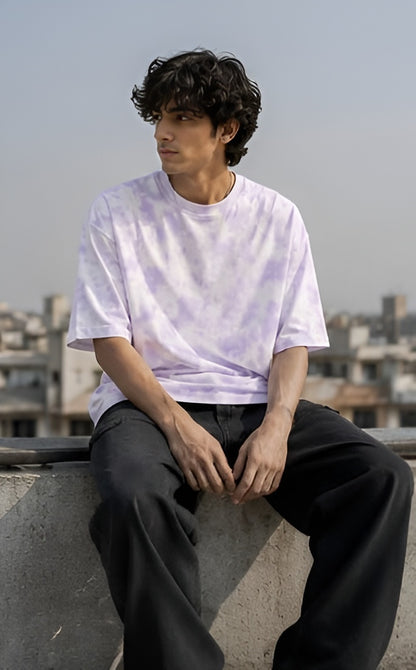 White Lavender Wash Tie Dye Oversized T-Shirt