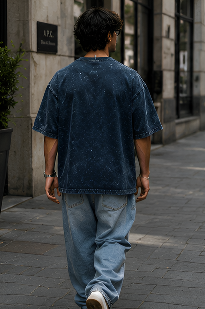 Navy Blue Acid Wash Oversized Tee